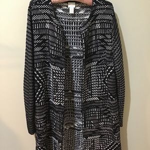 Long black/white knit cardigan